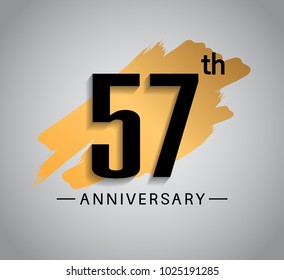 57th anniversary design with golden brush isolated on white background for celebration event