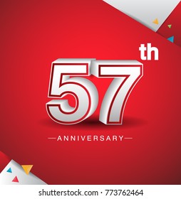 57th anniversary design with white number  on red background and confetti for celebration