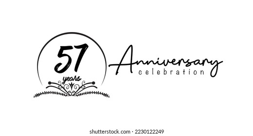 57th anniversary flat black color logotype style with hand lettering on white background
