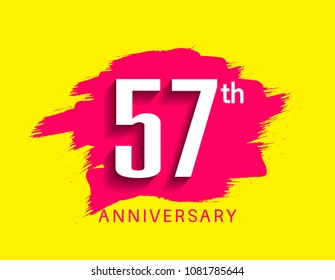 57th anniversary flat design pink brush on yellow background for celebration event 