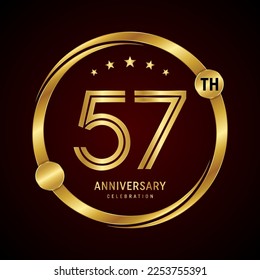 57th anniversary logo design concept with golden ring. Logo Vector Template