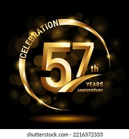 57th Anniversary Logo, Template design for anniversary celebration with golden ring and text, vector illustration