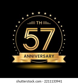 57th Anniversary, Perfect template design for anniversary celebration with gold color for booklet, leaflet, magazine, brochure poster, web, invitation or greeting card. Vector template