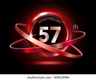 57th anniversary with shiny red ring on black background