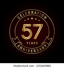 57th anniversary template design concept with golden ribbon for anniversary celebration event. Logo Vector Template