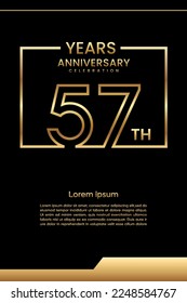 57th Anniversary template design with gold color for celebration event, invitation, banner, poster, flyer, greeting card, book cover. Vector Template