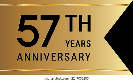 57th Anniversary. Anniversary template design with golden text and ribbon for birthday celebration event. Vector Template Illustration