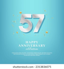 57th anniversary vector template with a white number and confetti spread on a gradient background