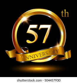 57th golden anniversary logo, 57 years anniversary celebration with ring and ribbon.
