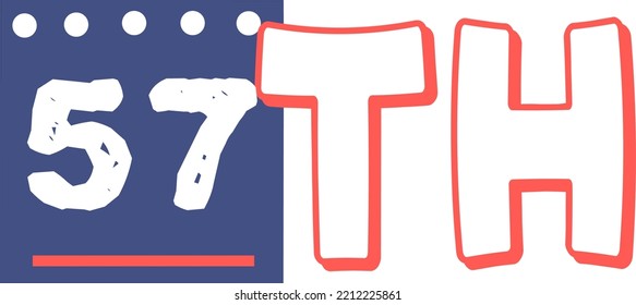 57th Ordinal Numbers counting vector art illustration with fantastic font and blue red color, worksheets - match sequence number worksheets for preschoolers 