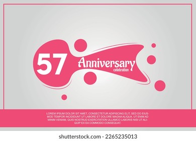 57th year anniversary celebration logo with pink color design with pink color bubbles on gray background vector abstract illustration
