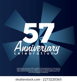 57th year anniversary celebration vector template design illustration with white text elegant blue shiny background.	