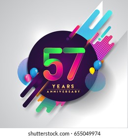 57th years Anniversary logo with colorful abstract background, vector design template elements for invitation card and poster your fifty-seven birthday celebration.