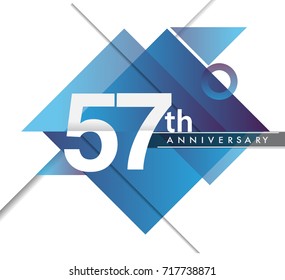57th years anniversary logo with geometric, vector design birthday celebration isolated on white background.