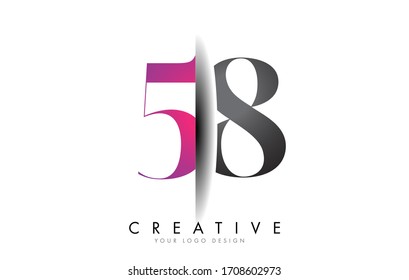 58 5 8 Grey and Pink Number Logo with Creative Shadow Cut Vector Illustration Design.