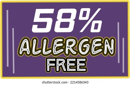 58% Allergen percentage Free rectangular sign label vector art illustration with fantastic looking font and purple color