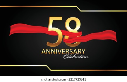 58 anniversary celebration. 58th anniversary celebration. 58 year anniversary celebration with red ribbon and black background.	