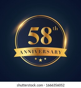 58 anniversary celebration logotype. Golden colored isolated on black blue background, vector design for greeting card and invitation card and celebration event