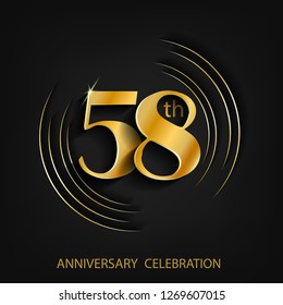 58 anniversary gold with a circle frame and a dark background, giving the impression of luxury