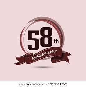 58 anniversary logo with elegance brown color composition and ribbon isolated on soft brown background for celebration company event