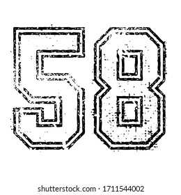 58 Classic Vintage Sport Jersey / Uniform numbers in black with a black outside contour line number on white background for American football, Baseball and Basketball