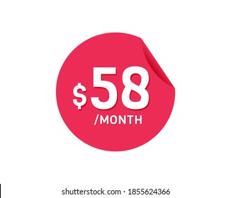$58 Dollar Month. 58 USD Monthly sticker