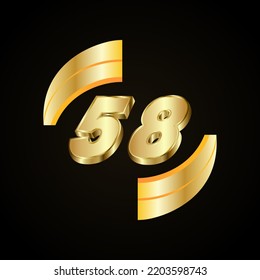 58 Golden numbers. vector 3d realistic metal characters. Decorative elements for banner, cover, birthday or anniversary party, etc.