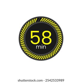 58 min timer. Chronometer vector illustration. Black and Yellow. Fifty eight minutes.