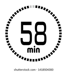 The 58 minutes countdown timer or digital counter timer clock vector icon. Stopwatch vector icon, digital timer.   For smartphone UI or UX countdown timer design.