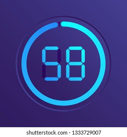 The 58 minutes, stopwatch vector icon, digital timer. Vector digital count down circle board with circle time pie diagram. Watch outline style design, designed for web and app.