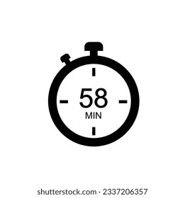 58 minutes timer icon, 58 min digital timer. Clock and watch, timer, countdown.