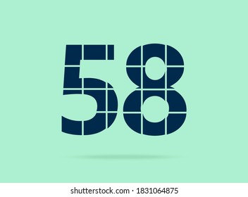 58 number, vector desing font.  Made of knife cut. For logo, brand label, design elements, corporate identity, application & more. IsolatedEps10 illustration