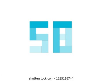58 number, vector logo, paper cut desing font made of blue color tones .Isolated on white background. Eps10 illustratio5