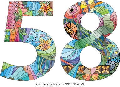 58 number vintage font. Engraving design. Vector illustration.