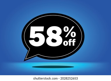 58% off - black and blue floating balloon - with blue background - banner for discount and reduction promotional offers