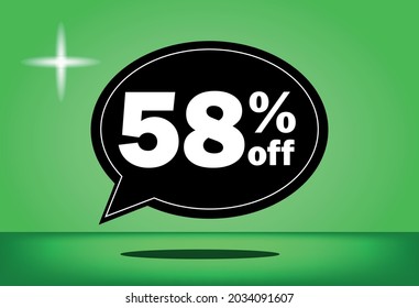58% de descuento - globo flotante negro y verde - con fondo verde - banner para ofertas promocionales de descuento y reducción