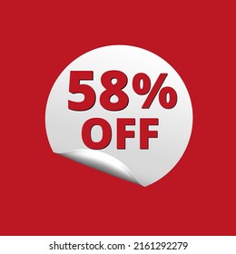 58% off with red background and white sticker at amazing discount sale