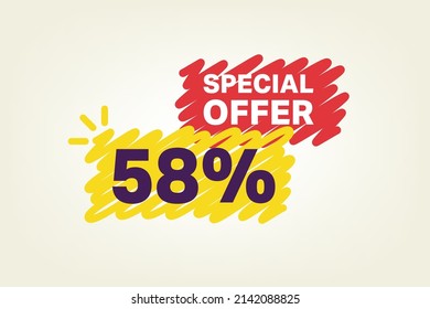 58% OFF Sale Discount banner shape template. Super Sale 58 percent Special offer badge end of the season sale coupon bubble icon. Modern concept design. Discount offer price tag vector illustration.