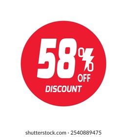 58% OFF Sale Discount Banner offer price tag. Special offer sale red label. Vector Modern Sticker Illustration Background