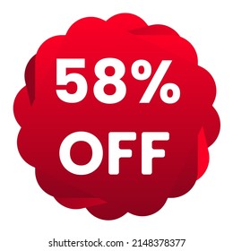 58% de descuento. Fondo blanco con 58 por ciento de descuento en un globo rojo para grandes ventas. 58% de venta