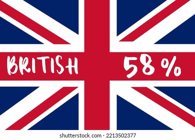 58% percentage British Color Flag. Blue, red and white color. Banner template design for social media and website. Vector modern minimalist art illustration. Rectangular shape.