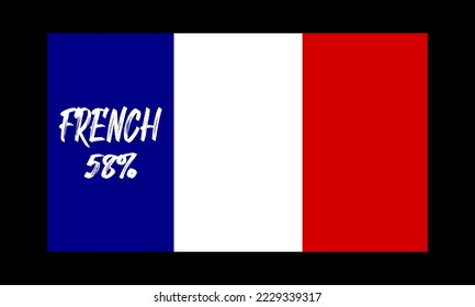 58% percentage French sign label vector illustration with flag color. Blue, white and red color. French Banner template design for social media.