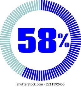 58 Percentage with Round Pie Chart. Economy, medical, sport and speed concept