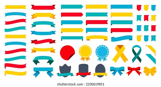 58 ribbons, headline title frame set. Red, blue, yellow, green variations vector illustration icon material