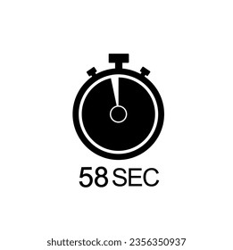 58 second timer vector icon, 58 sec stopwatch symbol.