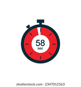 58 seconds , 58 sec stopwatch vector icon. Stopwatch icon in flat style on a white background. Vector