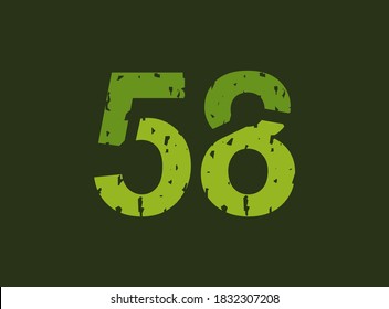 58 vectorial número hecho de grosor, textura gruesa. Estilo de impresión de sello de goma. Para logotipo, marca, afiche, elementos de diseño, etc.