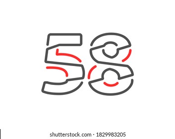 58 número vector. Diseño moderno de línea de estilo creativo y moderno. Para logotipo, etiqueta de marca, elementos de diseño, identidad corporativa, aplicación, etc. Ilustración vectorial aislada          