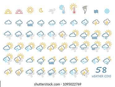 58 vector weather icons. colored icons for a white background.
