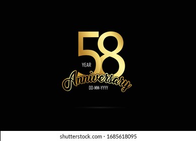 58 year anniversary celebration logotype. anniversary logo with golden color isolated on black background - Vector
